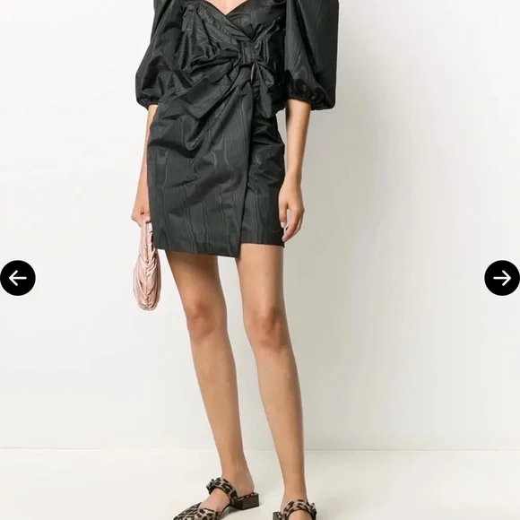 Red Valentino Black Puff-Sleeve Mini Dress with Bow Front - Picture 4 of 7